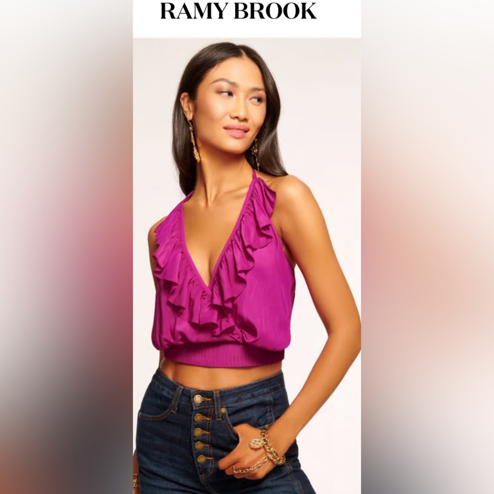 NWOT | Ramy Brook V-Neck Ruffle Halter Top | Color: Wild Rose